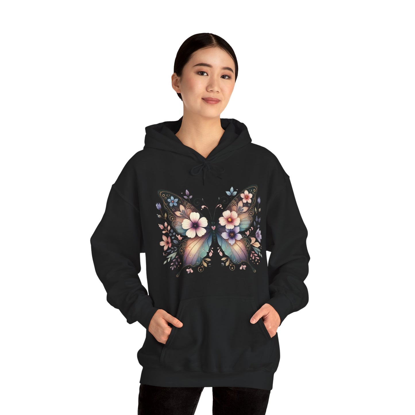 Butterfly Floral Hoodie — Women's Boho Butterfly Sweatshirt