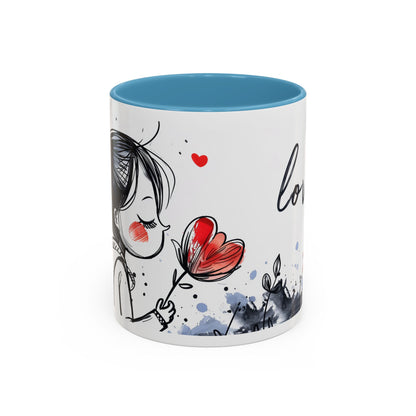 Cute Love Girl Mug – Romantic Flower Illustration Coffee Cup