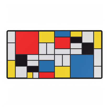 Modern Mondrian Desk Mat — Geometric Red, Blue & Yellow Gaming/Office Mousepad