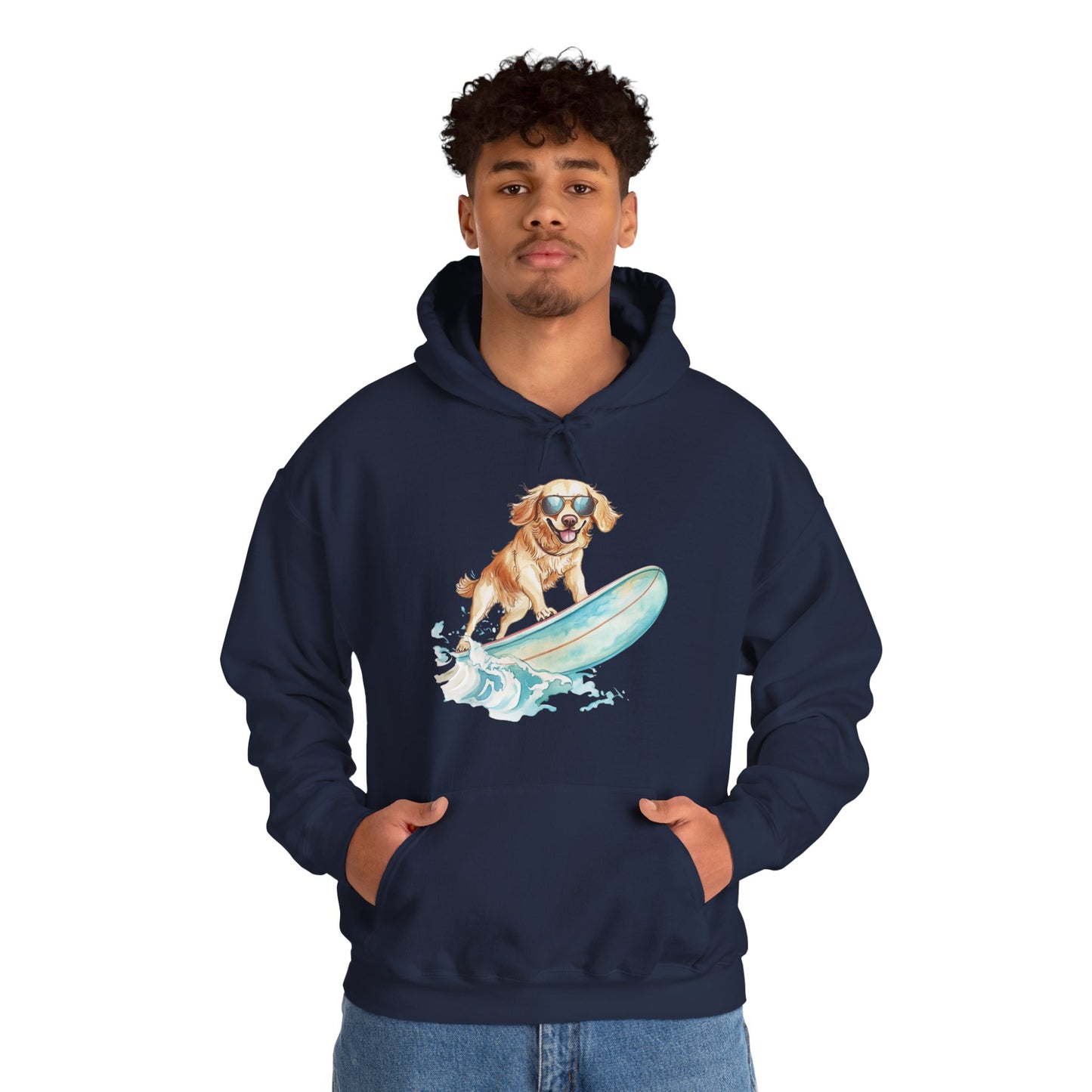 Surfing Golden Retriever Hoodie – Cute Dog Surfboard Pullover