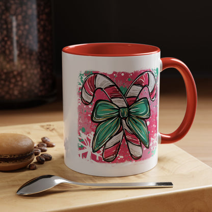 Candy Cane Bow Coffee Mug — Festive Holiday Accent Mug (11/15oz)