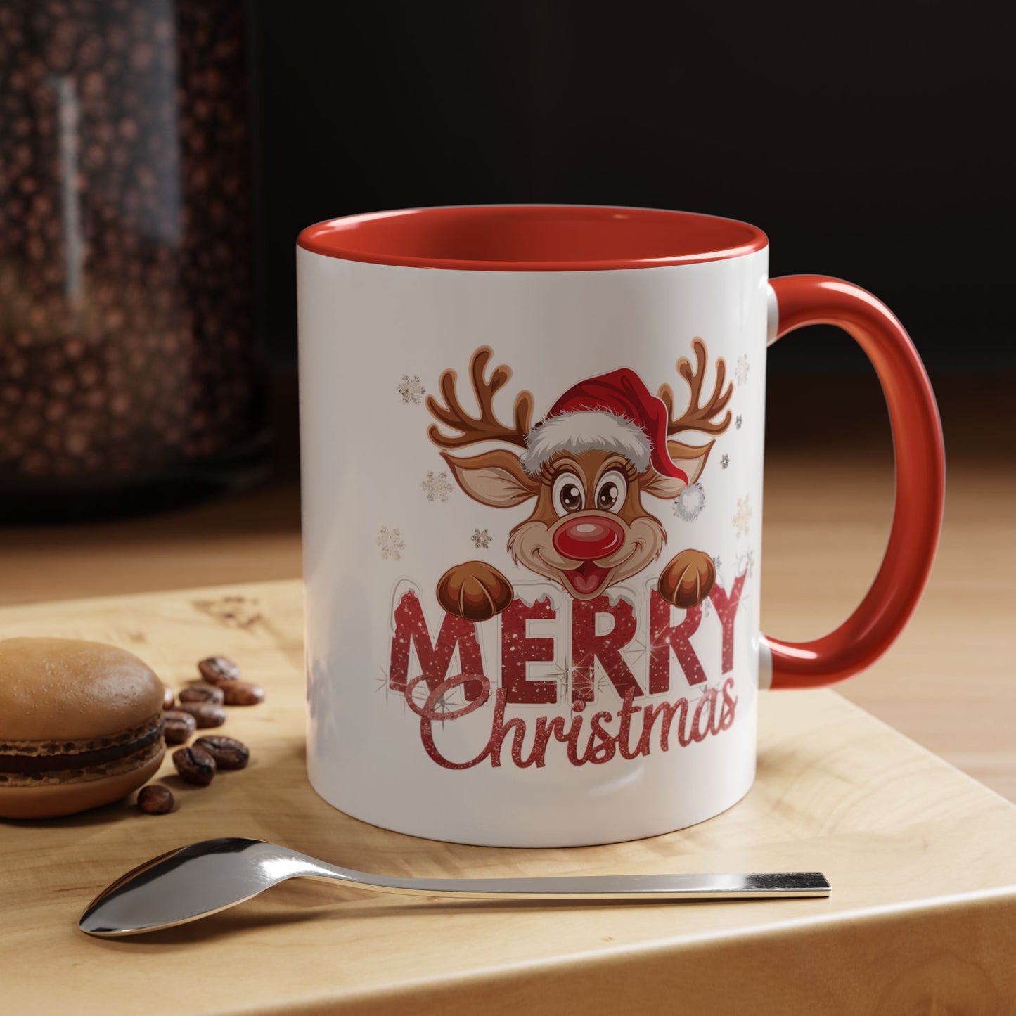 Merry Christmas Reindeer Accent Coffee Mug — Festive Holiday 11/15oz