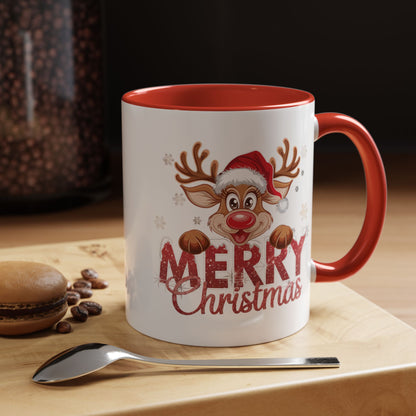 Merry Christmas Reindeer Accent Coffee Mug — Festive Holiday 11/15oz