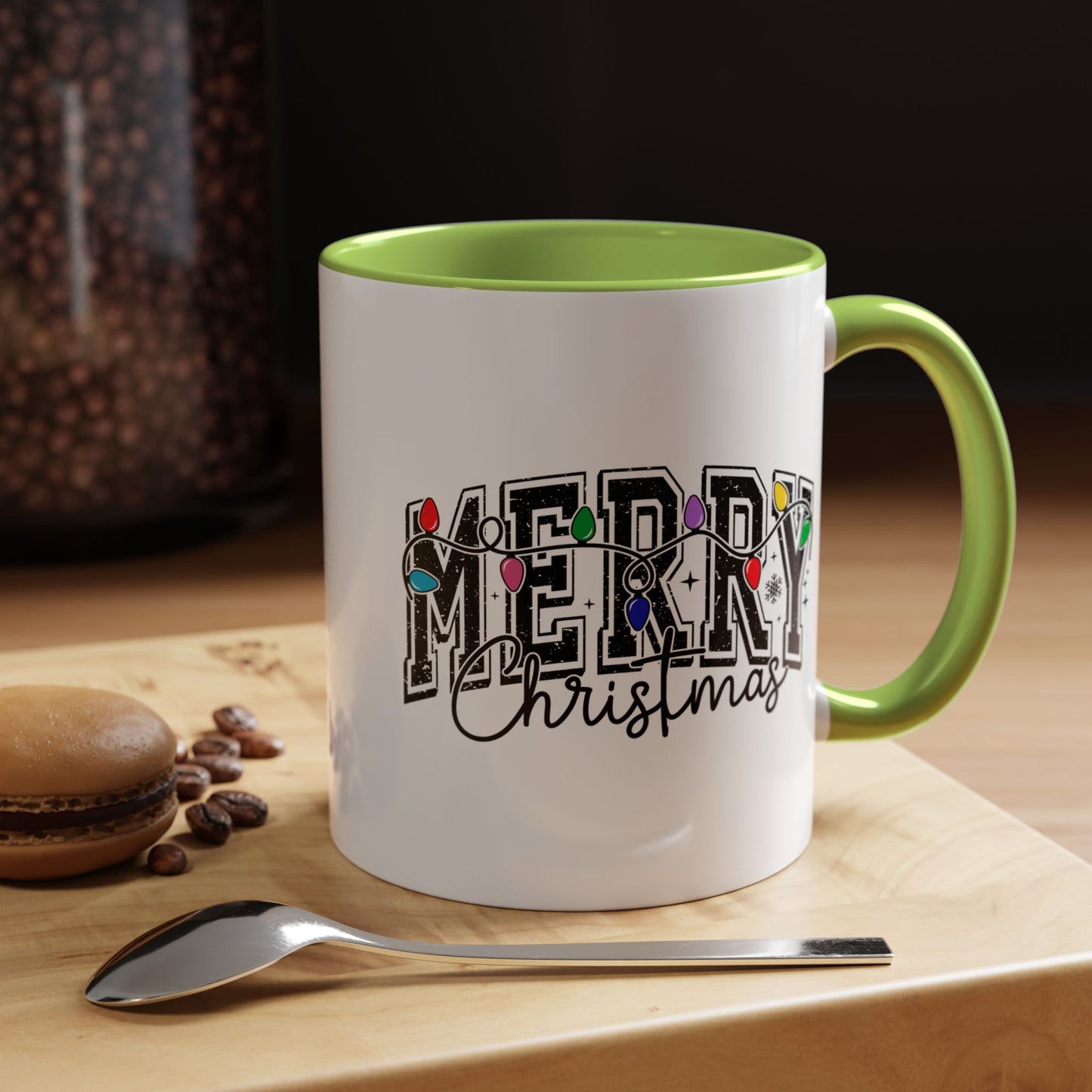 Merry Christmas Accent Coffee Mug – Holiday Lights Festive Ceramic Mug (11/15 oz)