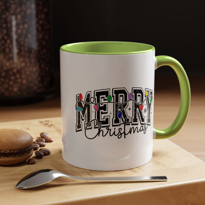 Merry Christmas Accent Coffee Mug – Holiday Lights Festive Ceramic Mug (11/15 oz)