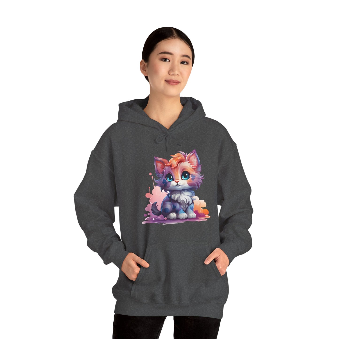 Cute Watercolor Kitten Hoodie — Adorable Colorful Cat Graphic Sweatshirt