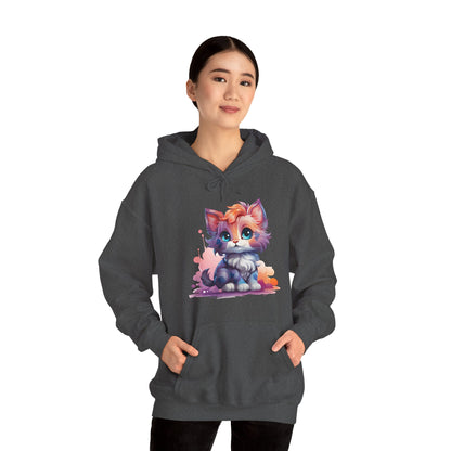 Cute Watercolor Kitten Hoodie — Adorable Colorful Cat Graphic Sweatshirt