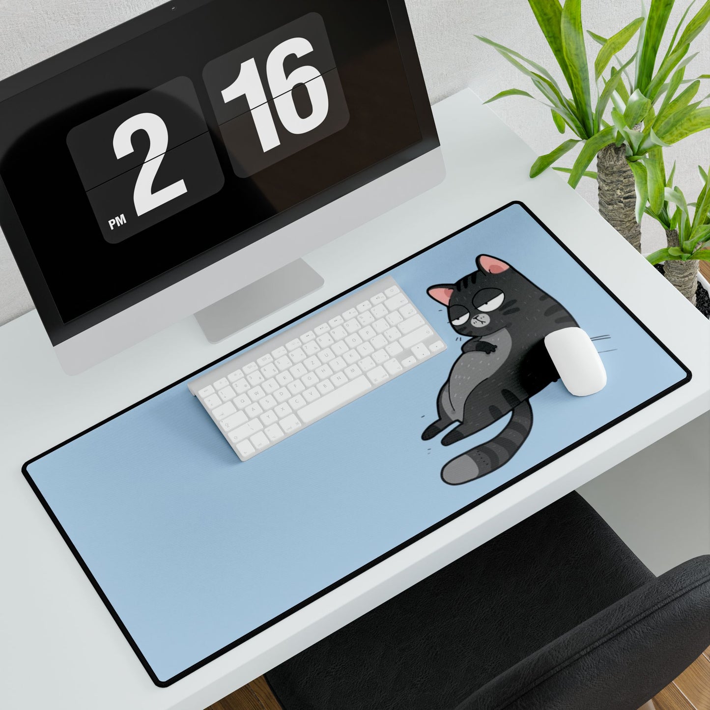 Lazy Cat Desk Mat — Cute Blue Gaming & Office Mouse Pad