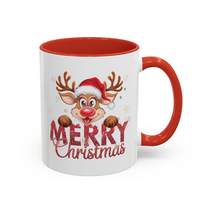 Merry Christmas Reindeer Accent Coffee Mug — Festive Holiday 11/15oz