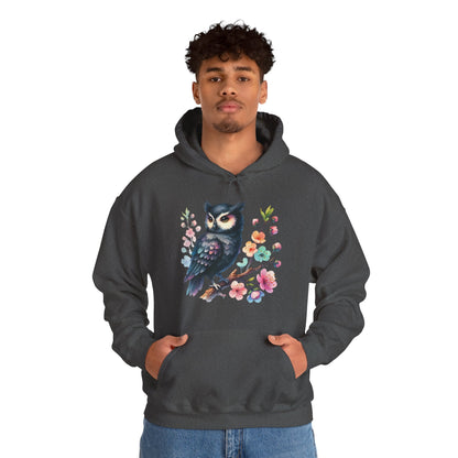 Floral Night Owl Hoodie – Watercolor Owl & Blossom Pullover