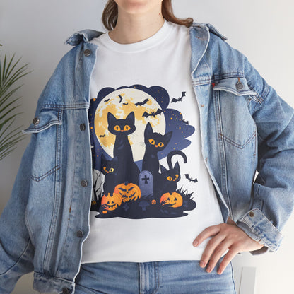 Spooky Cat Halloween Tee, Unisex Cotton T-Shirt, Cats, Halloween Gift