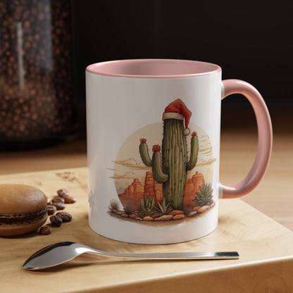 New Year Cactus Mug – Santa Hat Desert Mug – Southwestern Holiday Coffee Cup – Funny Festive Cactus New Year Gift