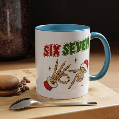 Six Seven Holiday Accent Coffee Mug — Festive Skeleton Hand Christmas New Year Gift (11/15oz)