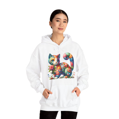 Colorful Floral Cat Hoodie – Vibrant Patchwork Kitty Sweatshirt