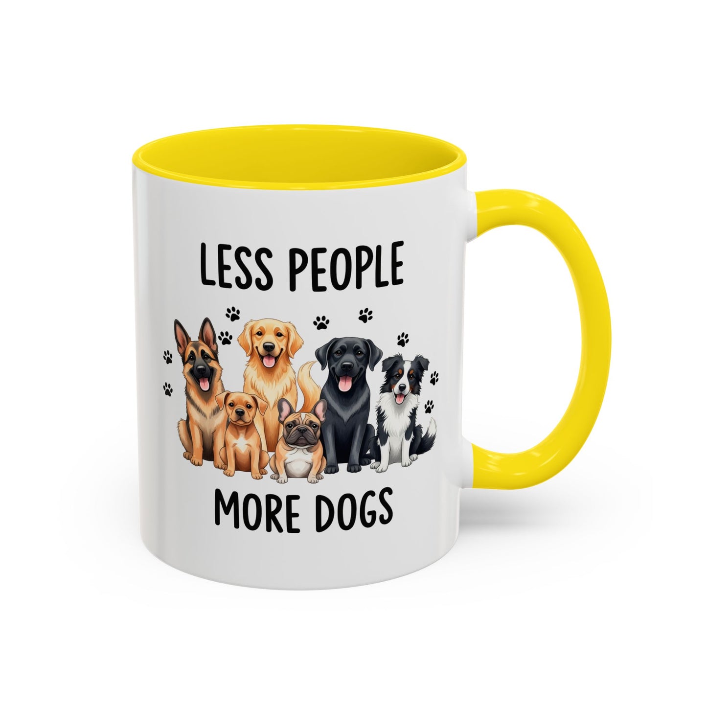 Less People More Dogs Accent Coffee Mug — Cute Multi-Breed Dog Lover Tea Mug (11/15 oz)