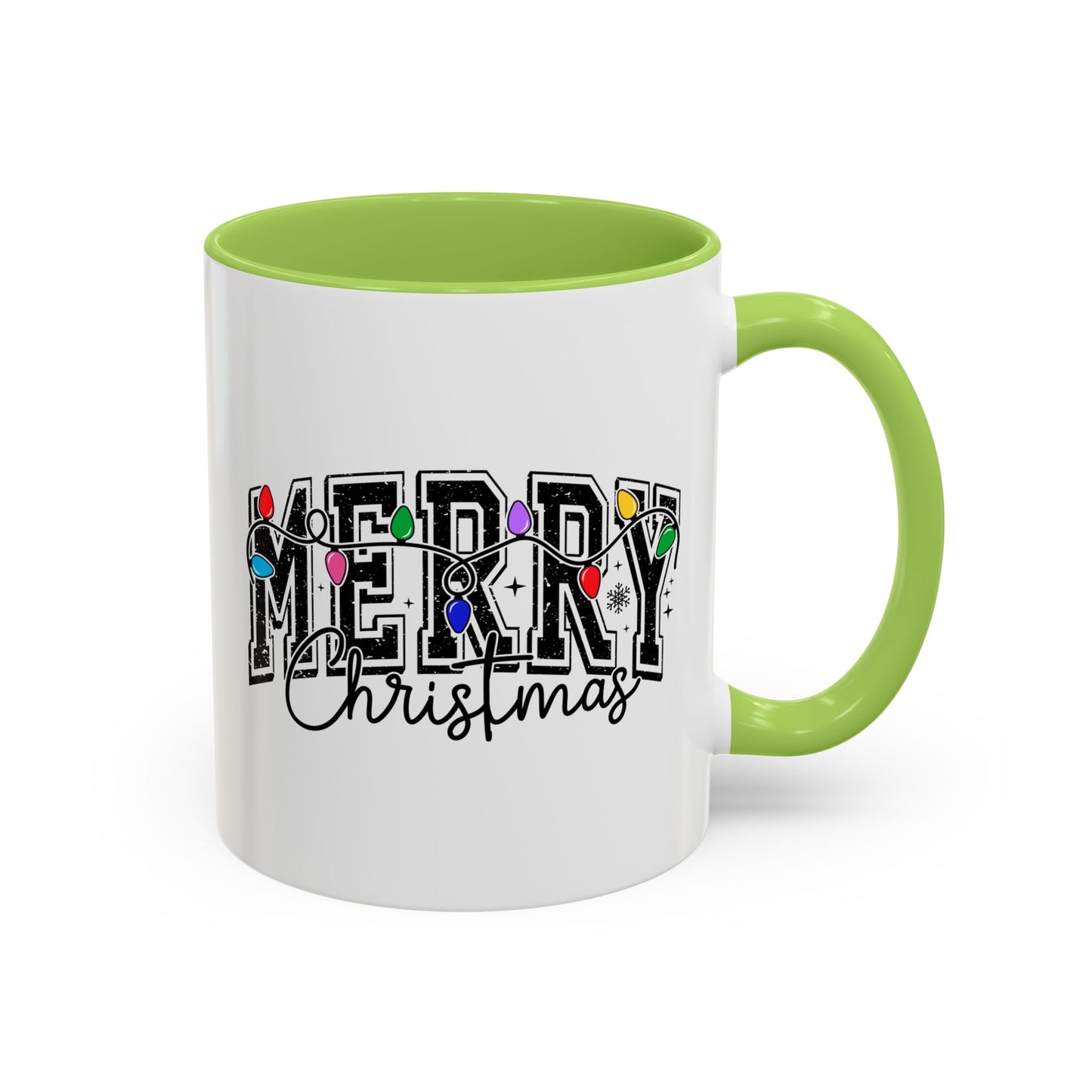 Merry Christmas Accent Coffee Mug – Holiday Lights Festive Ceramic Mug (11/15 oz)