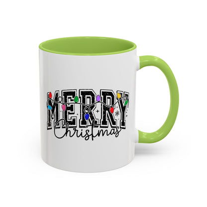 Merry Christmas Accent Coffee Mug – Holiday Lights Festive Ceramic Mug (11/15 oz)
