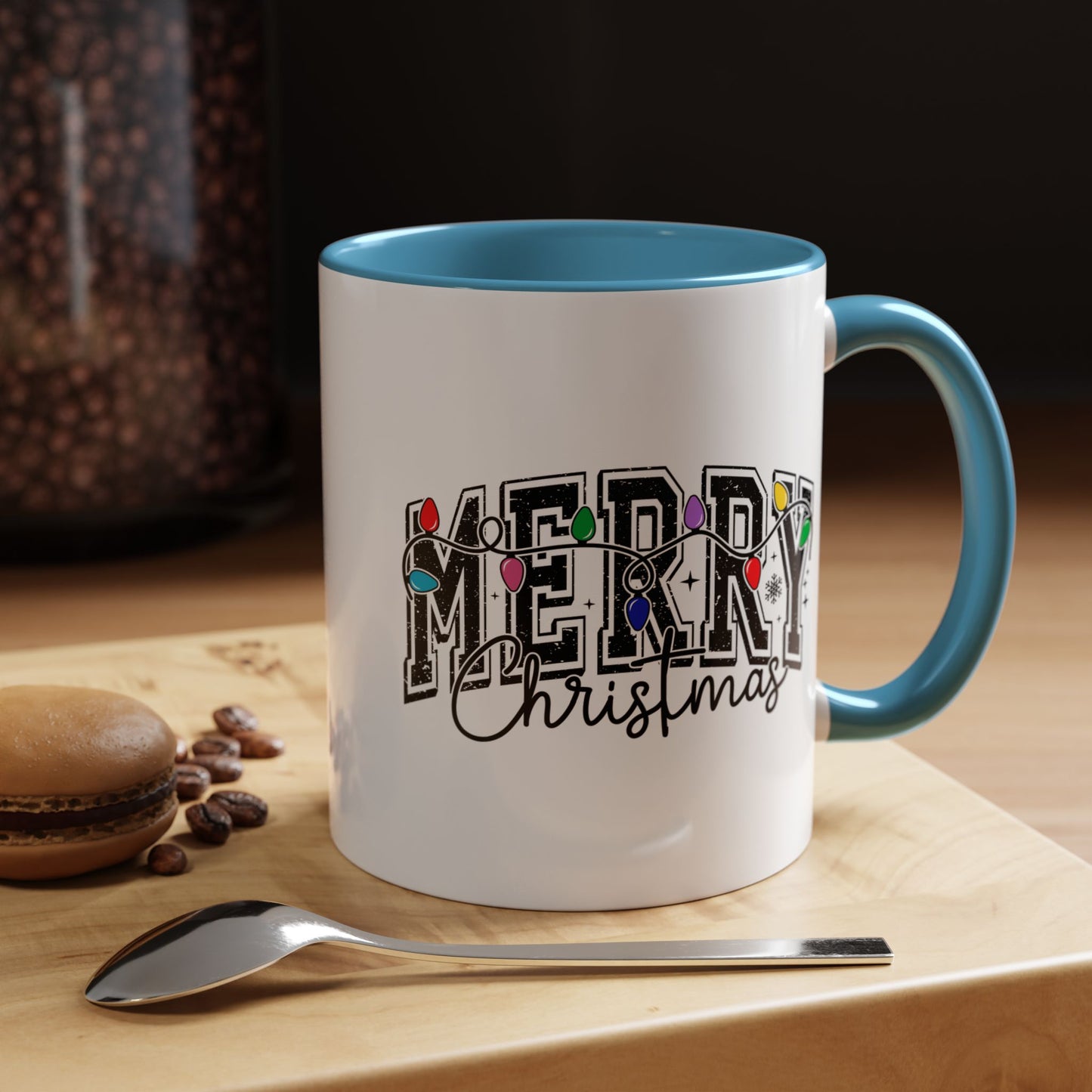 Merry Christmas Accent Coffee Mug – Holiday Lights Festive Ceramic Mug (11/15 oz)