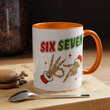 Six Seven Holiday Accent Coffee Mug — Festive Skeleton Hand Christmas New Year Gift (11/15oz)
