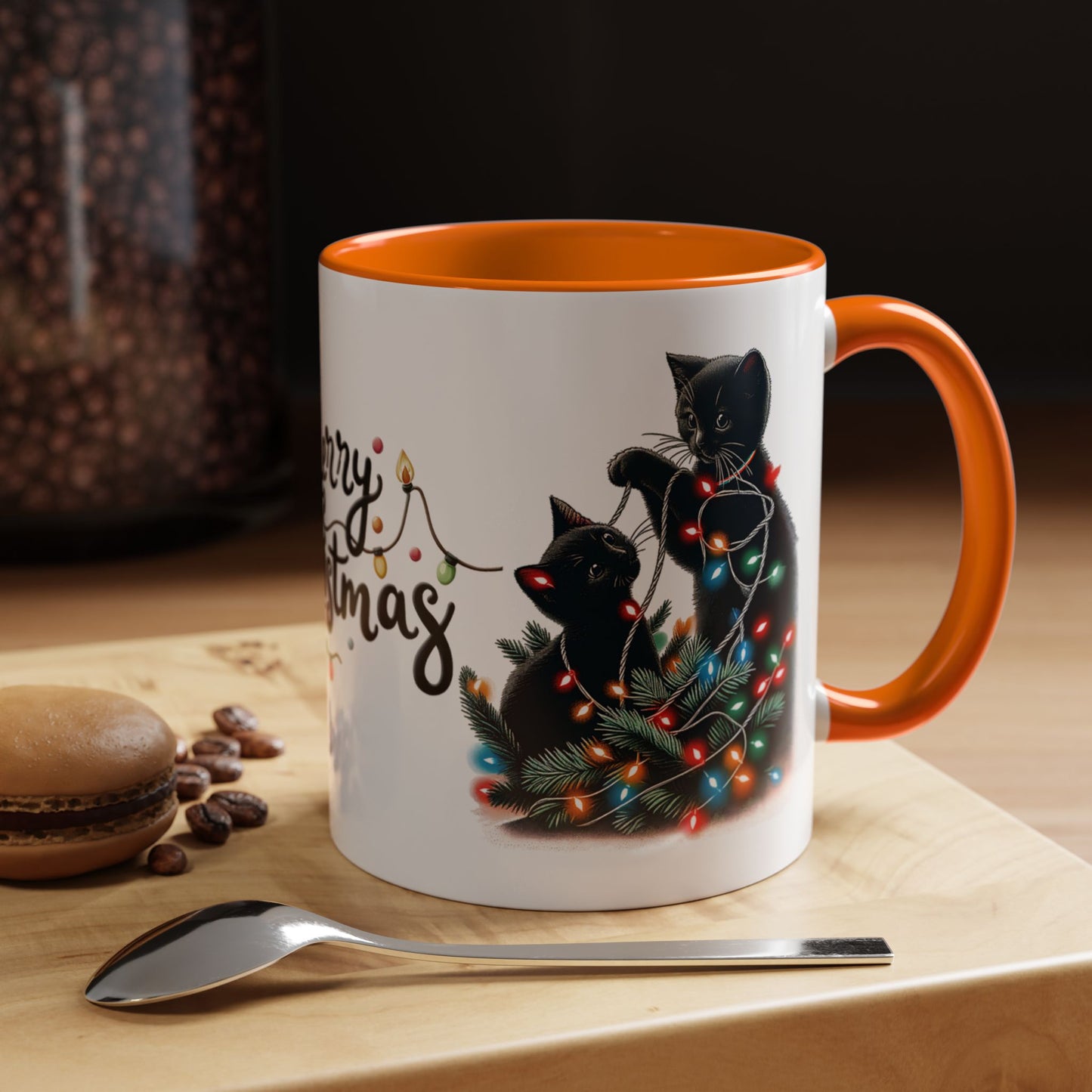 Cute Black Cat Christmas Lights Mug – Festive Holiday Coffee Cup Gift