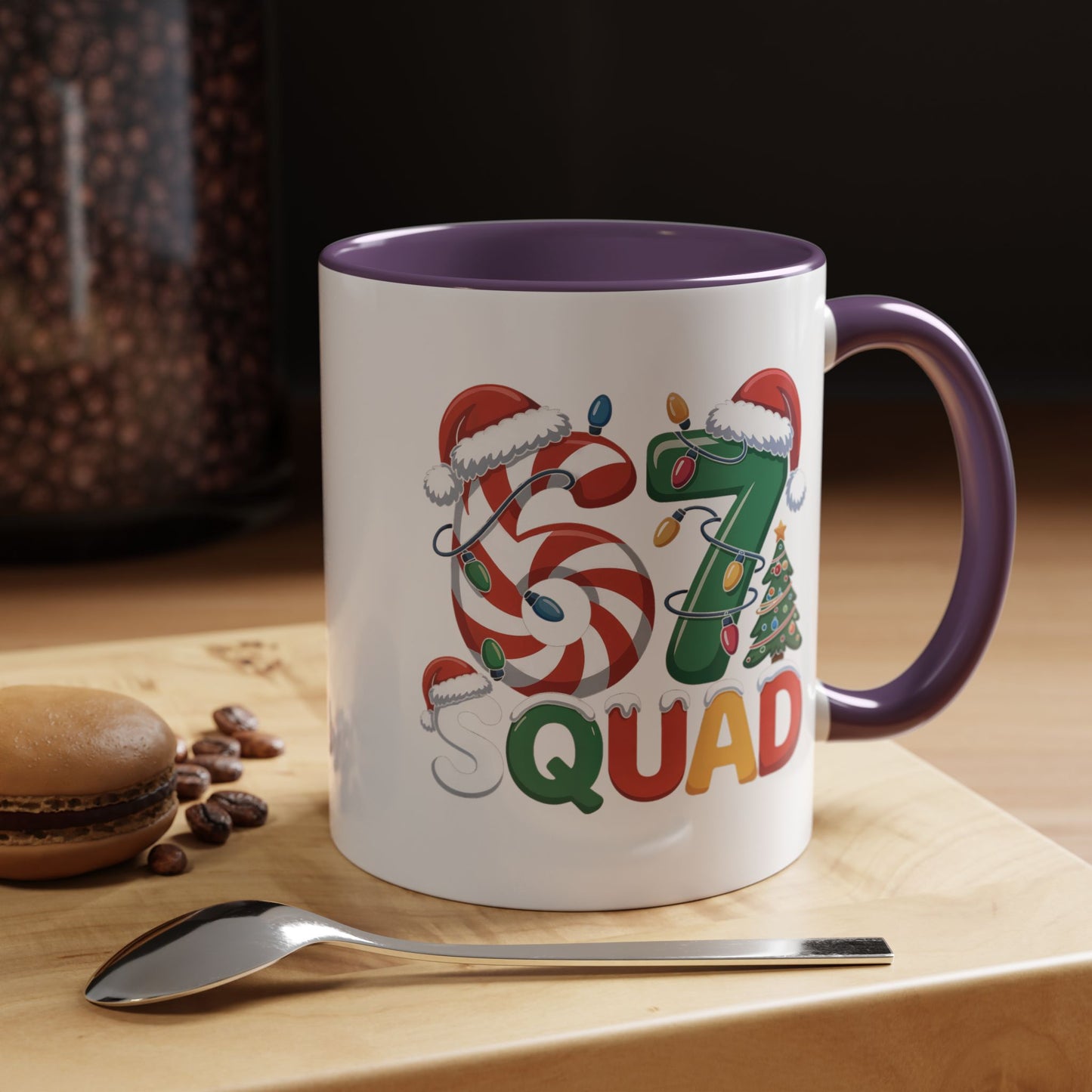 Christmas 07 Squad Accent Coffee Mug – Holiday Candy Cane & Santa Hat Design