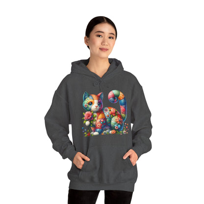 Colorful Floral Cat Hoodie – Vibrant Patchwork Kitty Sweatshirt