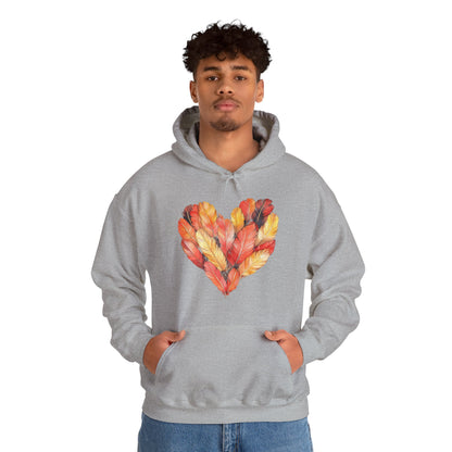 Autumn Leaf Heart Hoodie — Cozy Fall Pullover for Women & Men