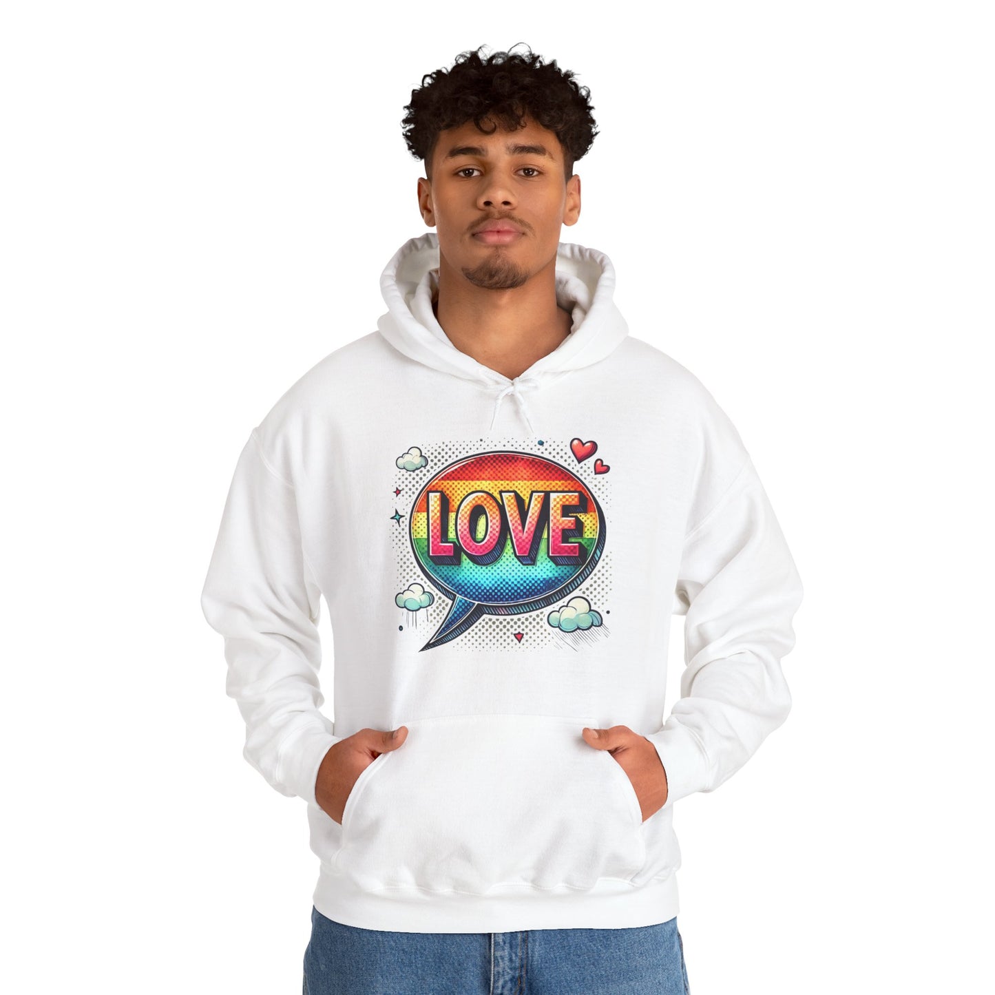 Love Speech Bubble Hoodie — Retro Rainbow Graphic Pullover