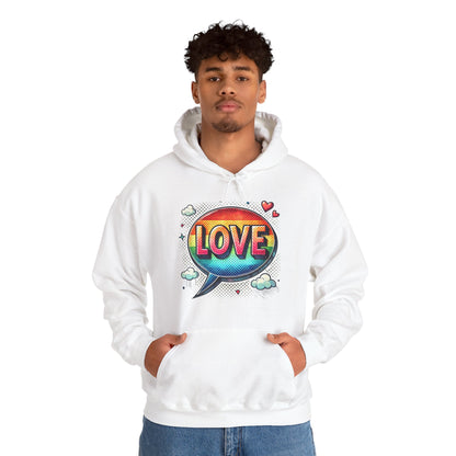 Love Speech Bubble Hoodie — Retro Rainbow Graphic Pullover