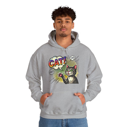 Cat! Pop Art Hoodie — Retro Comic Cat Graphic Sweatshirt
