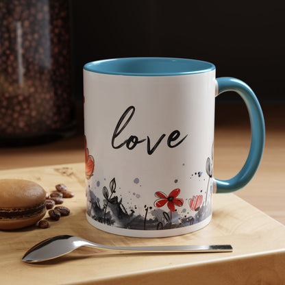 Cute Love Girl Mug – Romantic Flower Illustration Coffee Cup