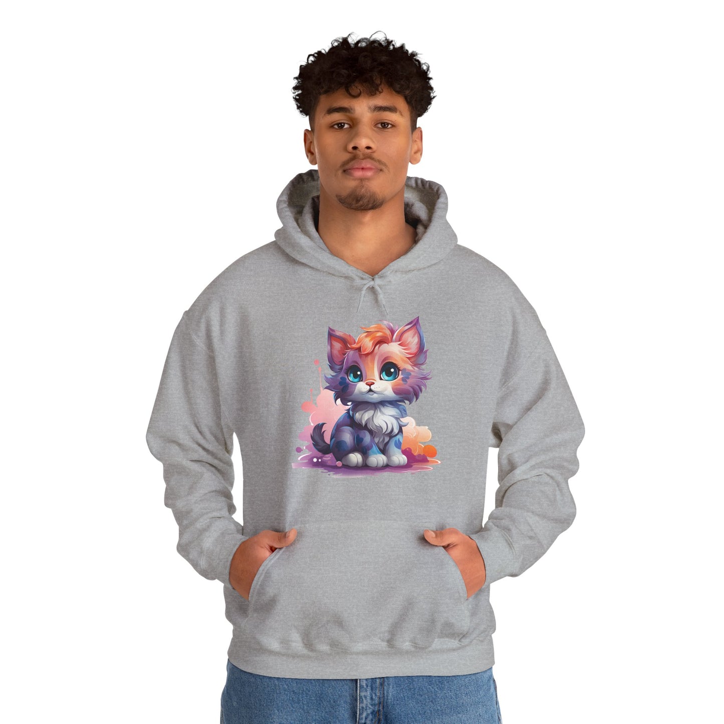Cute Watercolor Kitten Hoodie — Adorable Colorful Cat Graphic Sweatshirt