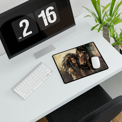 Native Spirit Horse Desk Mat — Bohemian Native American Warrior & Horse Gaming/Work Desk Pad