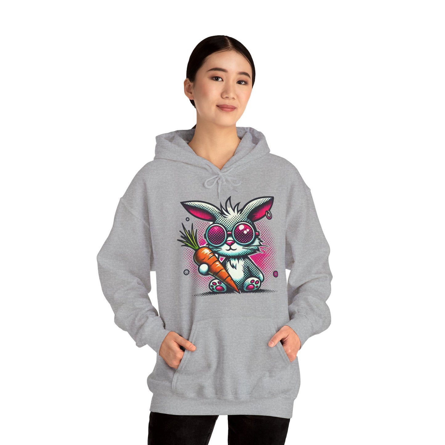 Bunny With Carrot Hoodie – Cute Neon Bunny Graphic Sweatshirt