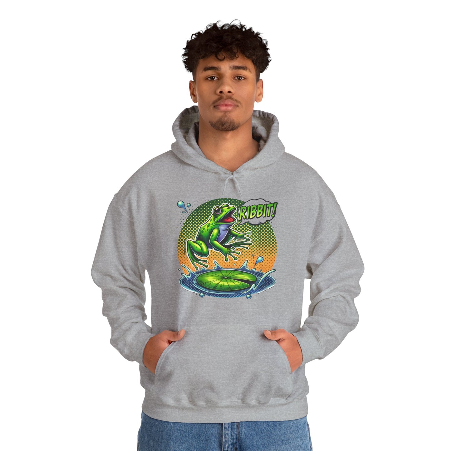 Frog Jump Hoodie – Retro Neon 'Ribbit' Graphic Sweatshirt