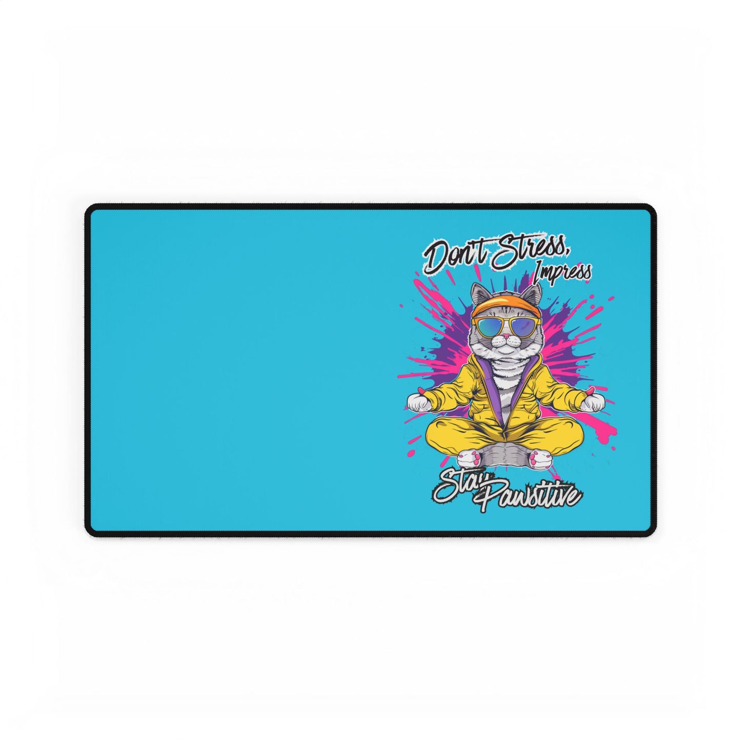 Desk Mat — "Don’t Stress, Meowt" Meditating Cat Large Gaming/Office Mouse Pad