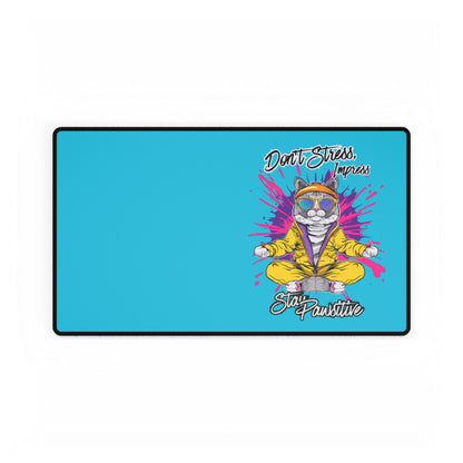 Desk Mat — "Don’t Stress, Meowt" Meditating Cat Large Gaming/Office Mouse Pad