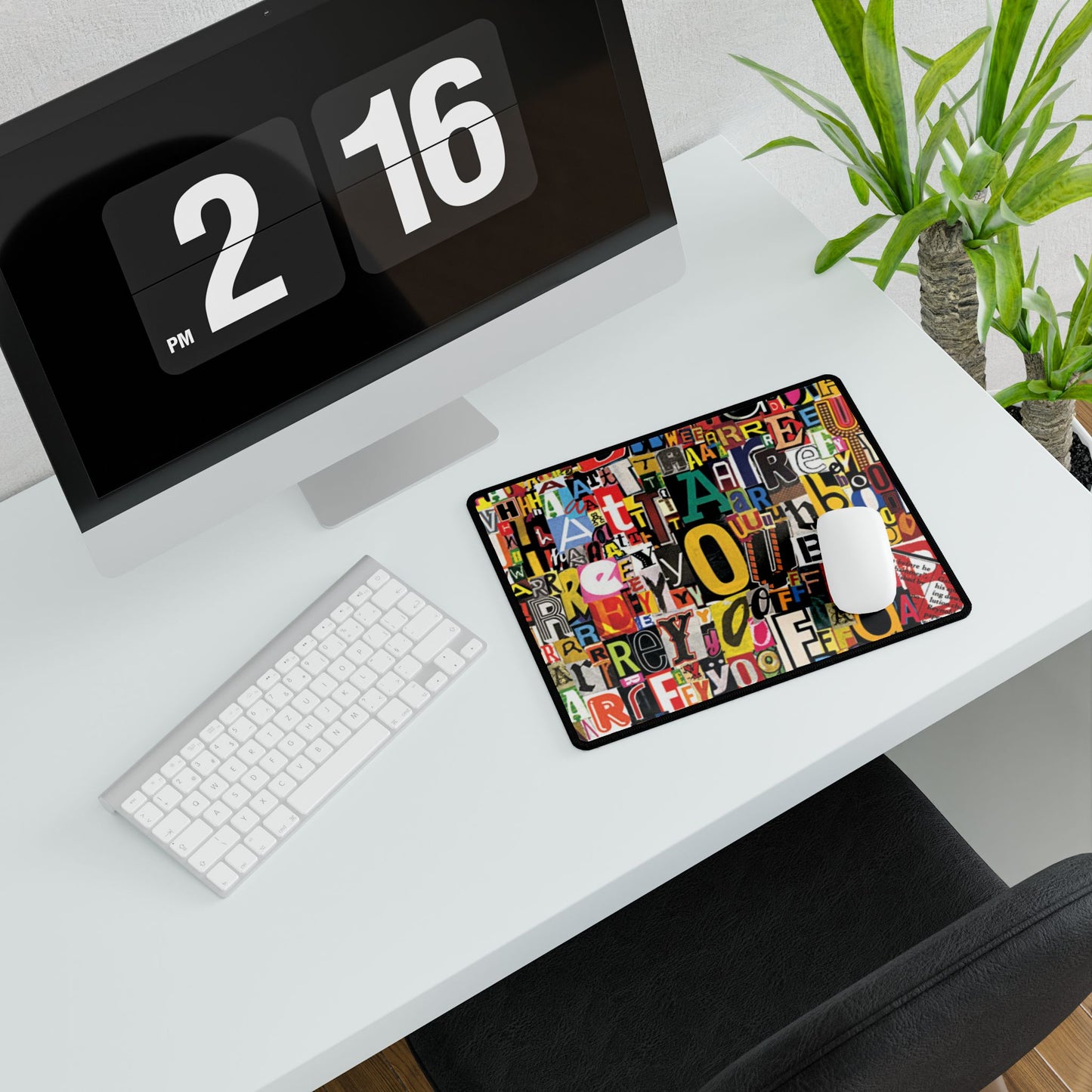 Colorful Collage Alphabet Desk Mat — Typographic Word Art Gaming & Office Desk Pad