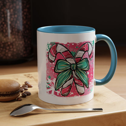 Candy Cane Bow Coffee Mug — Festive Holiday Accent Mug (11/15oz)
