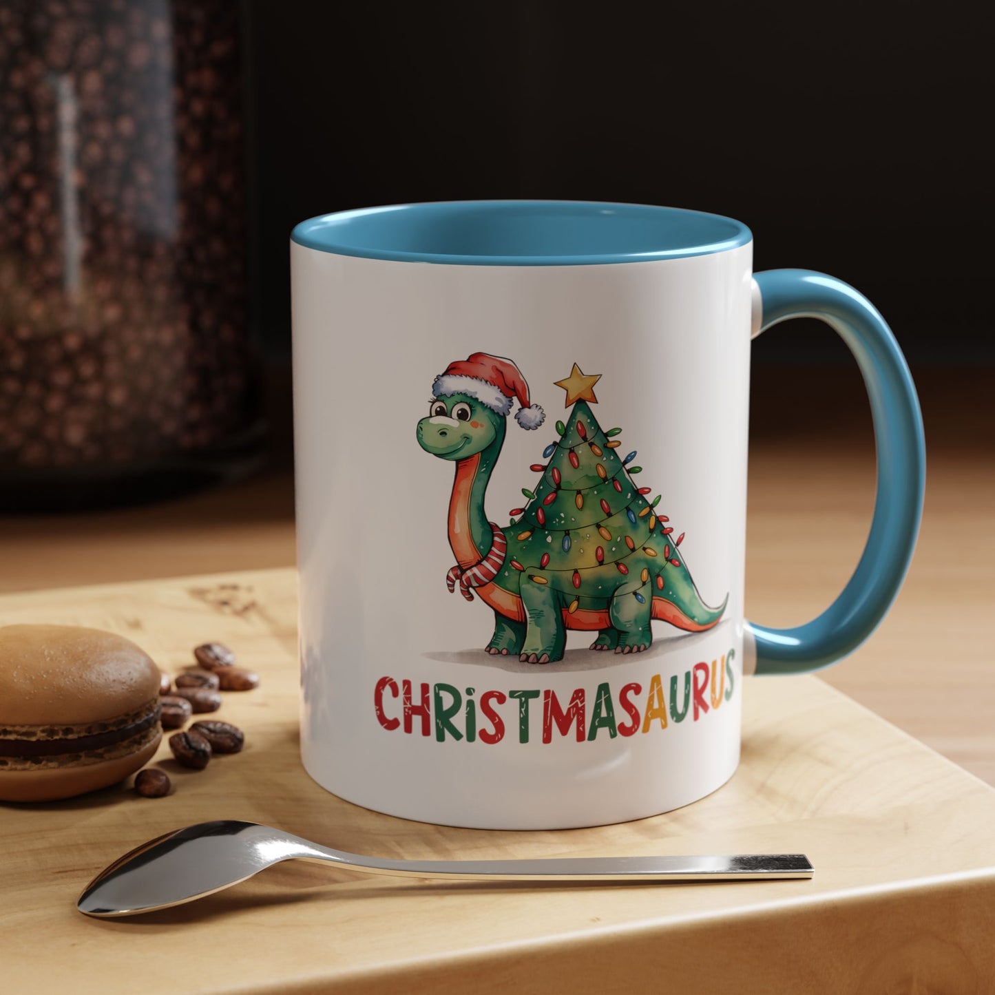 Christmasaurus Accent Coffee Mug — Festive Dino Holiday Coffee Cup (11/15oz)