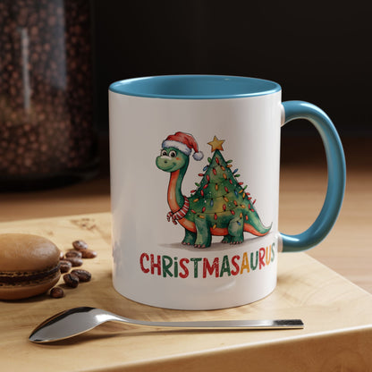 Christmasaurus Accent Coffee Mug — Festive Dino Holiday Coffee Cup (11/15oz)