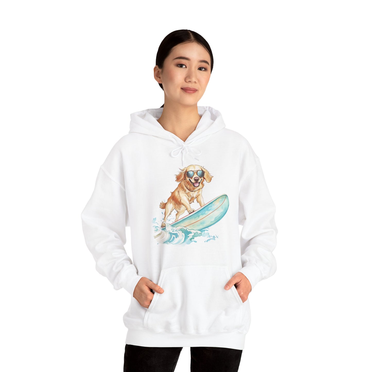 Surfing Golden Retriever Hoodie – Cute Dog Surfboard Pullover