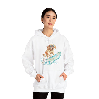 Surfing Golden Retriever Hoodie – Cute Dog Surfboard Pullover