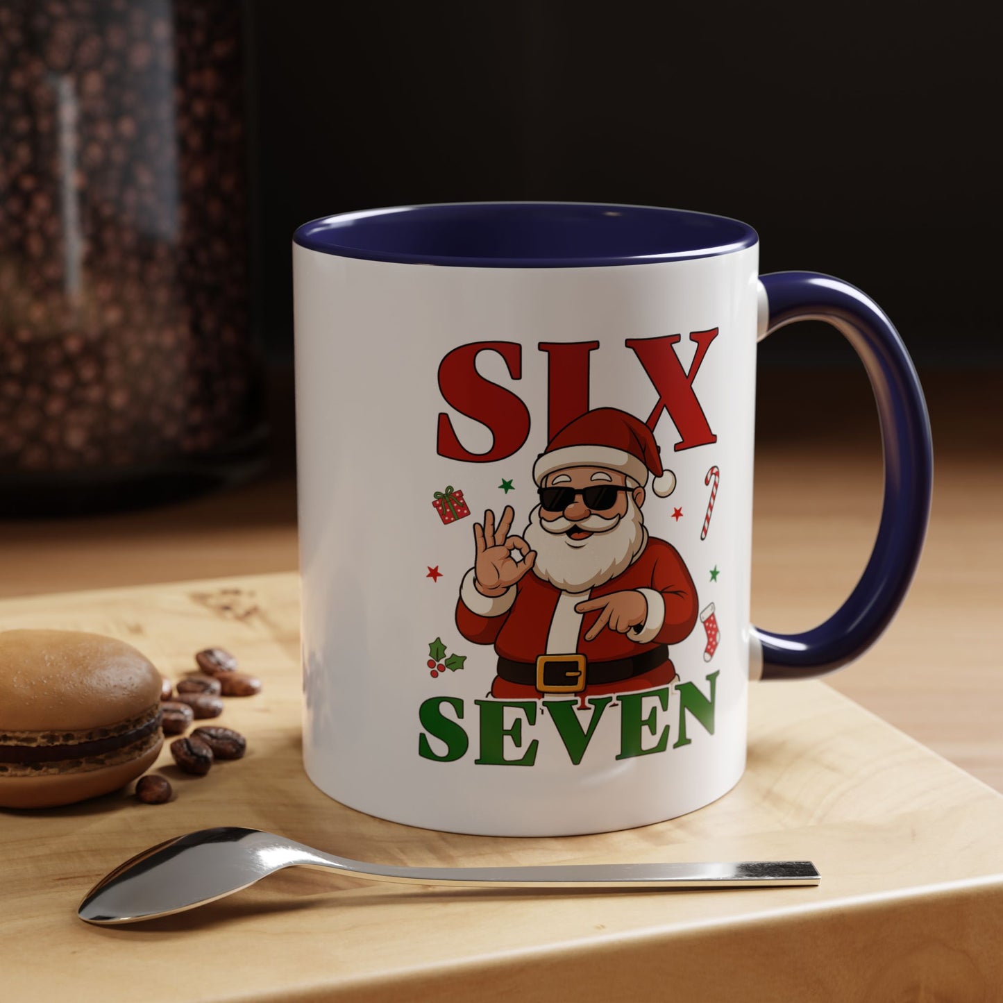 Accent Coffee Mug — 'SLX SEVEN' Cool Santa Christmas Mug (11/15oz)