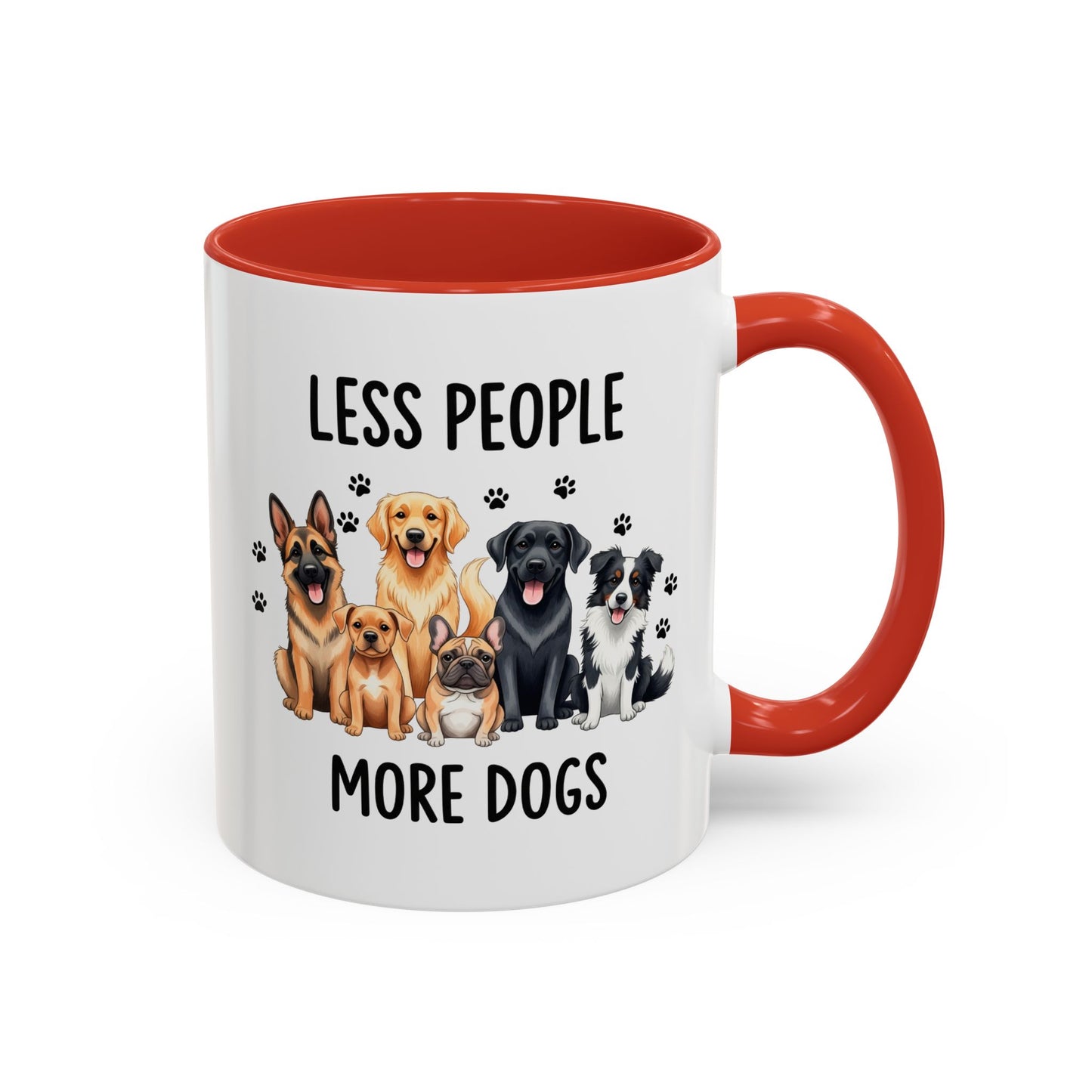 Less People More Dogs Accent Coffee Mug — Cute Multi-Breed Dog Lover Tea Mug (11/15 oz)