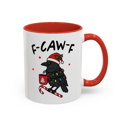 Funny Crow Christmas Mug – F-Caw-F Holiday Crow Cup – Cute Raven Coffee Mug with Lights & Santa Hat
