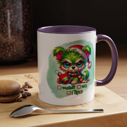Christmas Bear Accent Coffee Mug — Cute Naughty or Nice Holiday 11/15oz