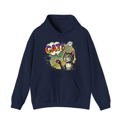 Cat! Pop Art Hoodie — Retro Comic Cat Graphic Sweatshirt