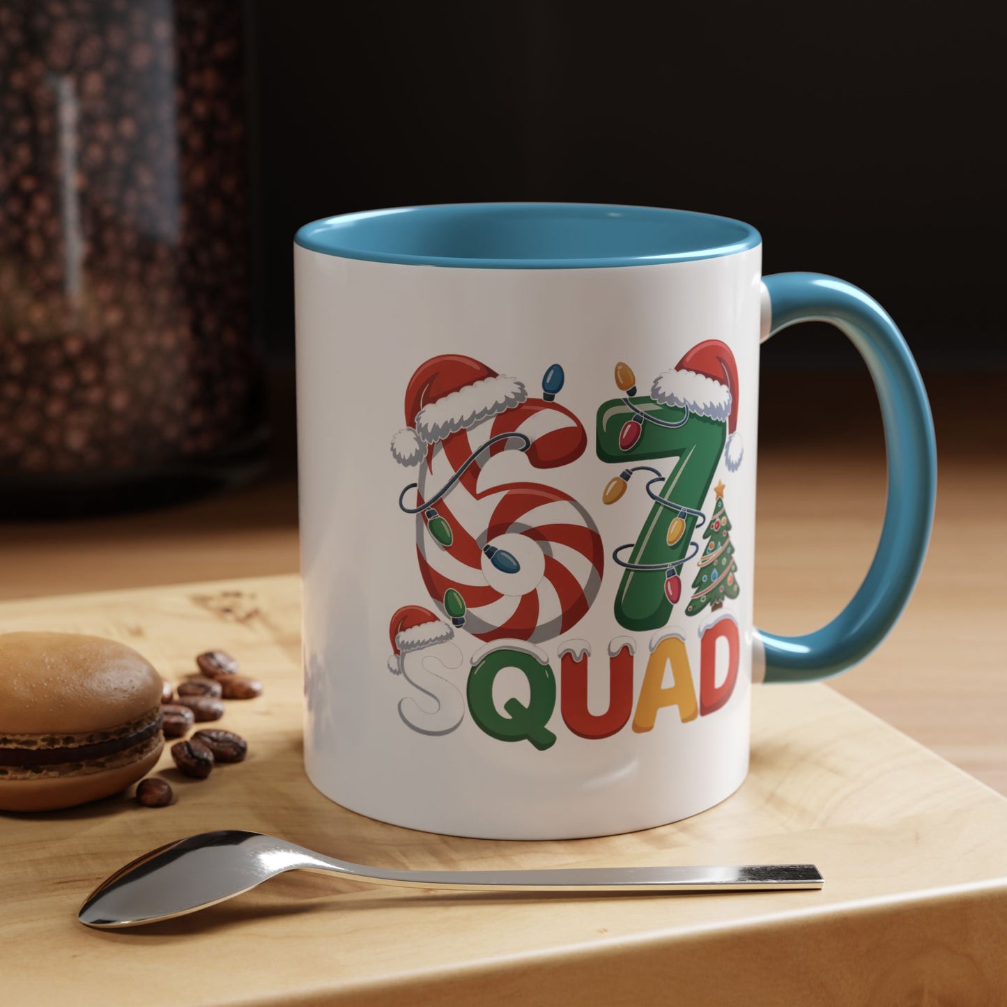 Christmas 07 Squad Accent Coffee Mug – Holiday Candy Cane & Santa Hat Design