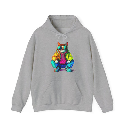 Colorful Retro Cat Hoodie — Vibrant Sunglasses Cat Pullover